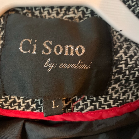 Ci Sono tweed cropped wool Black, white, gray button jacket heavy blazer. Large - Picture 6 of 9